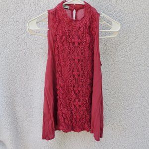 Maurices Lace Sheer Pink High Neck Tank Top